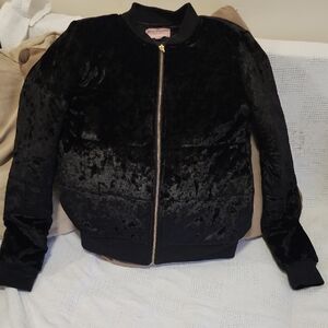Juicy Couture Black Velvet Bomber Jacket with Gold Zipper
